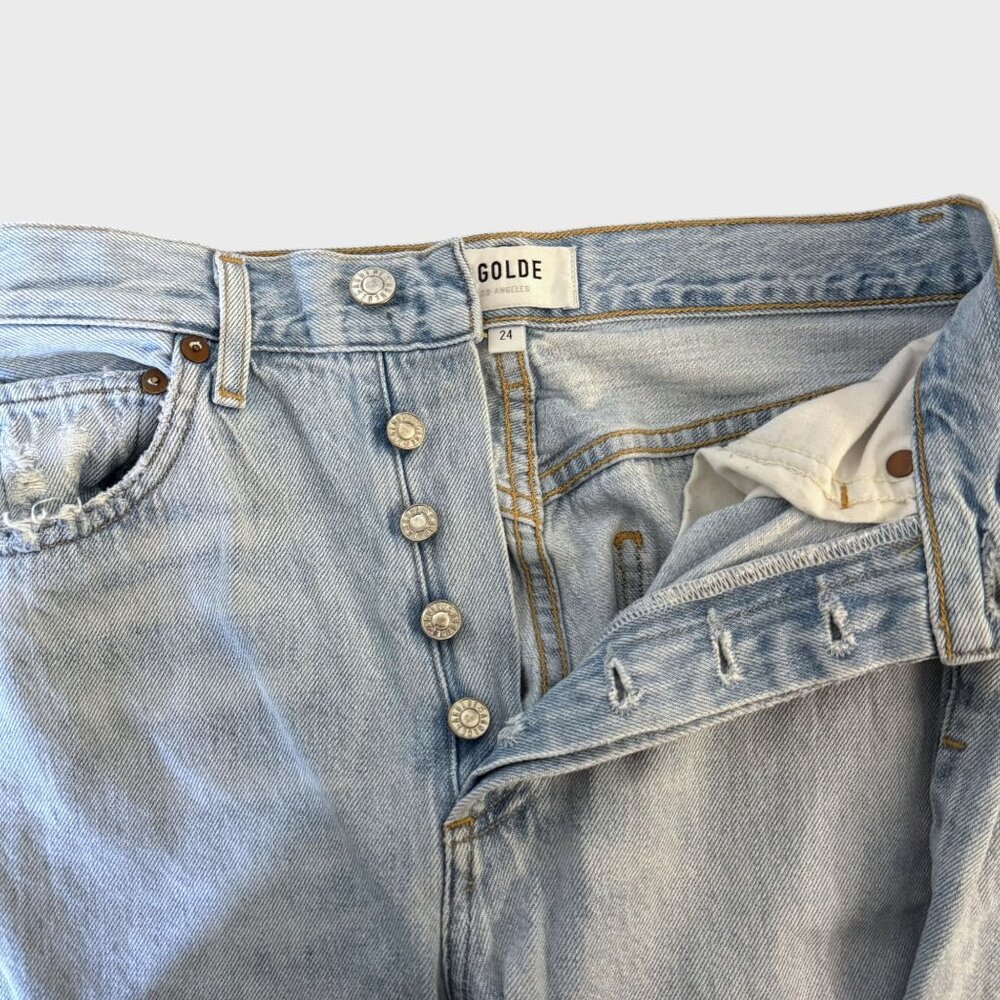 Agolde Riley High-Rise Straight Crop Jeans Blue Women's 24 Distressed Button-Fly - Picture 8 of 11